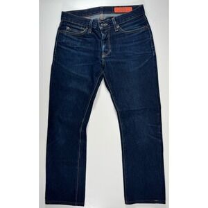 JEAN SHOP Selvedge Denim Jeans Dark Wash Raw Mens 28 (29x26) Slim Fit‎ Hemmed